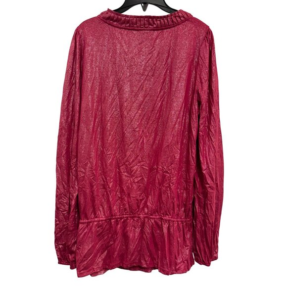Jones New York Womens Petite PM Burgundy Metallic Blouse Long Sleeve Lightweight - Picture 2 of 5